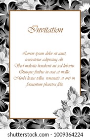 Frame of monochrome colors. For design postcards, greeting, invitation for a birthday, Valentine's day, wedding, party, holiday, celebration. For the decoration Vector illustration