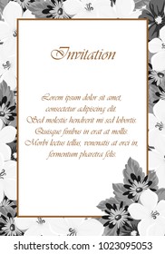 Frame monochrome of flowers. for card designs, greeting cards, birthday invitations, Valentine's day, party, holiday. Vector illustration