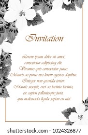 Frame monochrome of flowers. for card designs, greeting cards, birthday invitations, Valentine's day, party, holiday. Vector illustration
