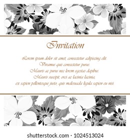 Frame monochrome of flowers. for card designs, greeting cards, birthday invitations, Valentine's day, party, holiday. Vector illustration