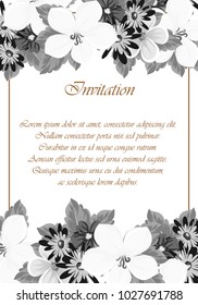 Frame monochrome of flowers. for card designs, greeting cards, birthday invitations, Valentine's day, party, holiday. Vector illustration
