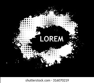 Frame of monochrome ink spots. Vector