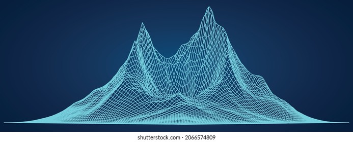 frame mountain landscape of two sharp peaks on a blue background with a gradient