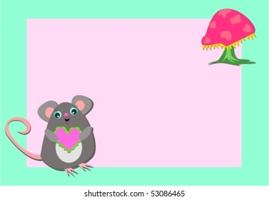 Frame with Mouse, Heart, and Mushroom Vector