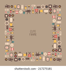 Frame of movie design elements and cinema icons in flat style. Beautiful  vector illustration. Background.