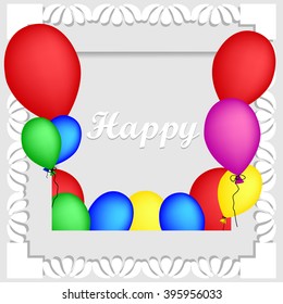 Frame with multicolored balloons. Balloons background. Invitation card. Vector illustration. 