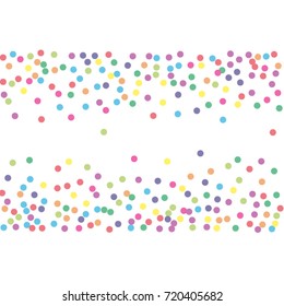 A frame of multicolored dot confetti. Abstract scatter of confetti on a white background. Astral design. Vector illustration.