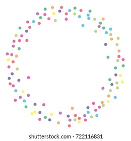 A frame of multicolored dot confetti. Abstract scatter of confetti on a white background. Astral design. Vector illustration.