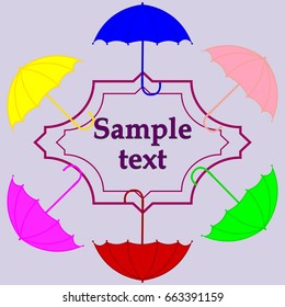 Frame of multi-colored umbrellas. Design of postcards, invitations, posters, banners. vector illustration.