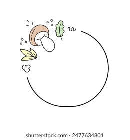 Frame of mushrooms and leaves doodle. Vector, isolated, on a white background