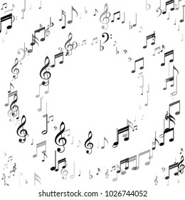 Frame of Music Note Signs and Symbols. Classic Concert Poster Pattern Design. Texture with Note Icons. Fashion, Fabric Print Design Pattern.