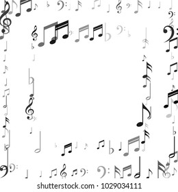 Frame of Music Note Signs and Symbols. Dance Party Poster Pattern Design. Symphony Motif Texture. Fashion, Fabric Print Design Pattern.