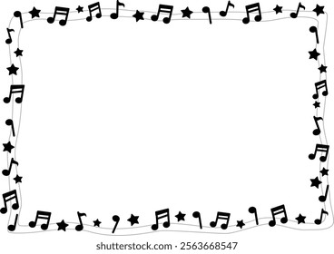 Frame with music notes and stars. Black color. Vector illustration

