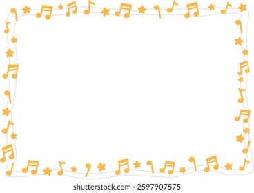 Frame with music notes and stars. Orange color. Vector illustration