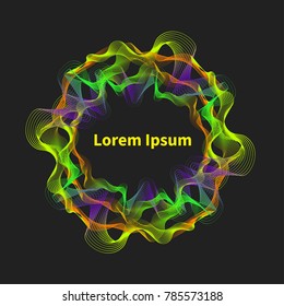 Frame music wave. Circle vortex with colored curves. Vector