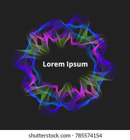 Frame music wave. Circle vortex with colored curves. Vector