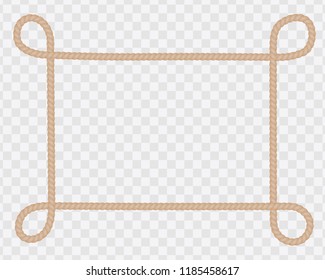 Frame of natural string or rope with loops in corners and space for text - vector on transparent background