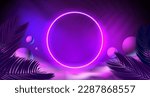 Frame neon poster, dark tropical retro banner, cyberpunk art. Vector illustration