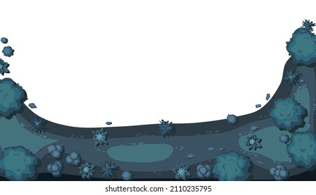 Frame Night plant landscape top view. Isolated on white background. Wild forest trees and bushes. Dark twilight garden. Illustration in flat design. Vector.