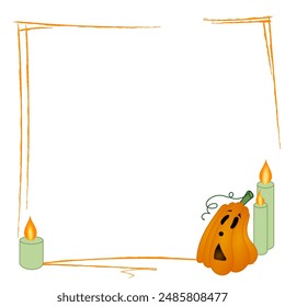 Frame for a note or card with a very surprised pumpkin. For letters and greetings on Halloween. Vector illustration