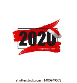 Frame with number 2020 in 3d realistic red santa claus hat. Merry Christmas and Happy New Year celebration card, poster or banner template. Vector illustration. Calendar sign cover design.