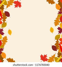 Frame of oak leaf abstract background seasonal vector illustration. Autumn leaves falling graphic design. Fall season specific border frame vector background. Oak tree autumn foliage on white.