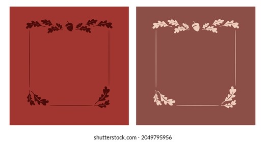 Frame with oak leaves and acorn. Autumn wreath. Graphic design templates for logo, labels, coupon, poster and badges. Vector illustration.