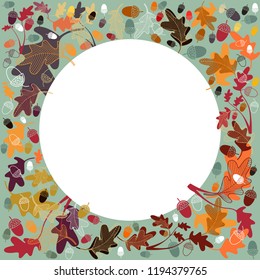 Frame with oak tree nuts and leaves