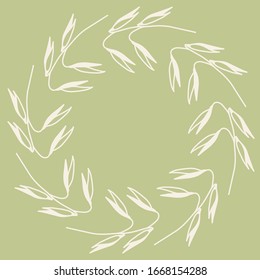 Frame of oat ears for text. Hand drawn vector illustration on a green background.