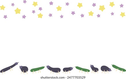Frame of Obon's spirit horses and spirit cows and star-shaped flowers