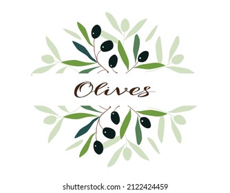 Marco de ramas de olivo. Plantilla vectorial para logotipo, etiqueta, tarjeta, invitación, pancarta o afiche para productos de aceite esenciales o cosméticos orgánicos.