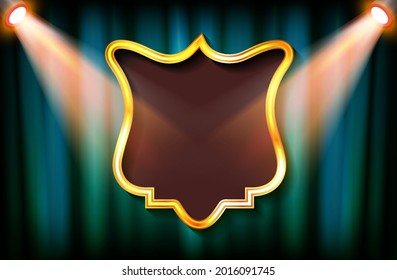 Frame on the background of a blue curtain in searchlights. Vector illustration