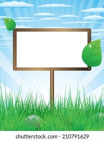 The frame on a background of green meadows and blue skies