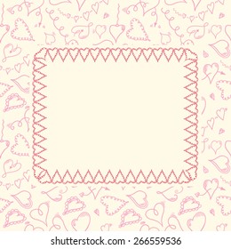Frame on background with hand drawn hearts