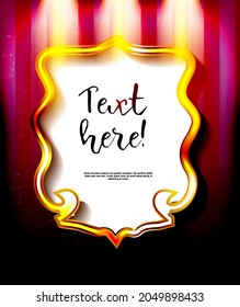 Frame on the background of a red curtain in searchlights. Vector illustration