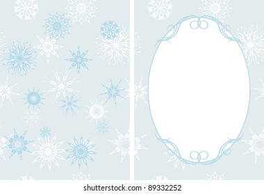 Frame on the decorative background with snowflakes. Vector
