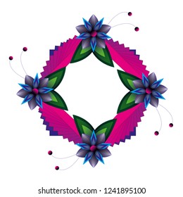 Frame on flower background wedding Invitation, modern card design geometric golden frame vector