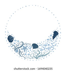 Frame on the marine theme with hand-drawn sea creatures. border, place for text