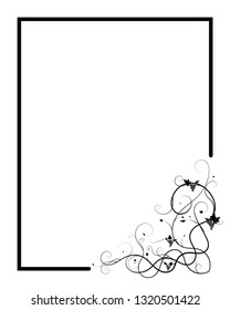 frame on paper weaving grapes tangled plant black on a white background