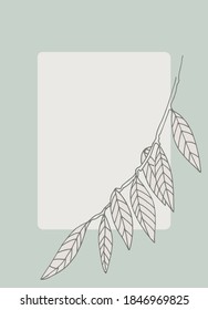 Frame on pastel colored background decorated with willow branch. Template for greeting card, flyer, invitation