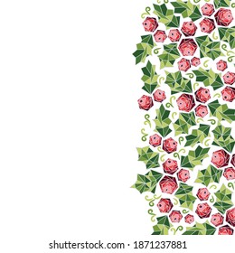 Ein Rahmen auf der rechten Seite aus traditionellen Weihnachtsbaumpflanzen, gezeichnet im geometrischen, eisigen gefrorenen Stil