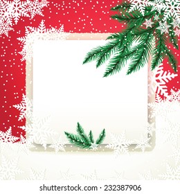 Frame on the snowdrift and fir tree branches.