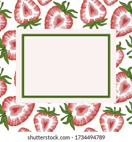 Frame on strawberry background.  Vector illustration.