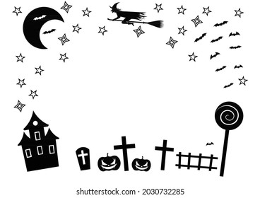 Frame on the theme of Halloween. Editable pumpkins, witch, bats