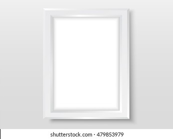 Frame on the wall. Photoframe mock up. Simple empty white frame for your design. Vector template for horizontal picture, painting, drawing, poster or photo.