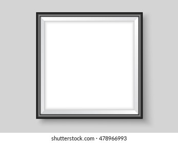 Frame on the wall. Square black photoframe mock up. Vector empty frame for your design. Template for picture, painting, poster or photo.