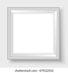 Frame on the wall. Square light grey photoframe mock up. Vector empty frame for your design. Template for picture, painting, poster or photo.