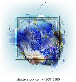 Frame on watercolor background with a grunge effect. Hand-drawn design elements. Abstract form for your project.