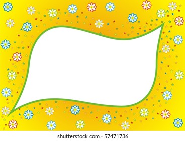 Frame. On a yellow background colors and stars.