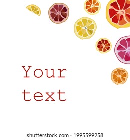 Frame of orange branches. Vector border for lemonade labels, summer designs, summer cafes, summer menus, banner ad. Corner of orange branches. Vector template